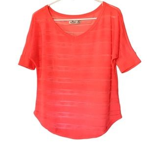 Hollister Textured Knit Semi-Sheer Orange Top Size XS Loose Fit Short Sleeves